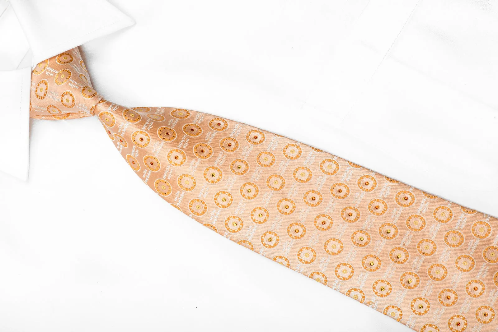 Mila Schon Men's Crystal Rhinestone Tie Circles On Pale Orange With Gold Sparkles