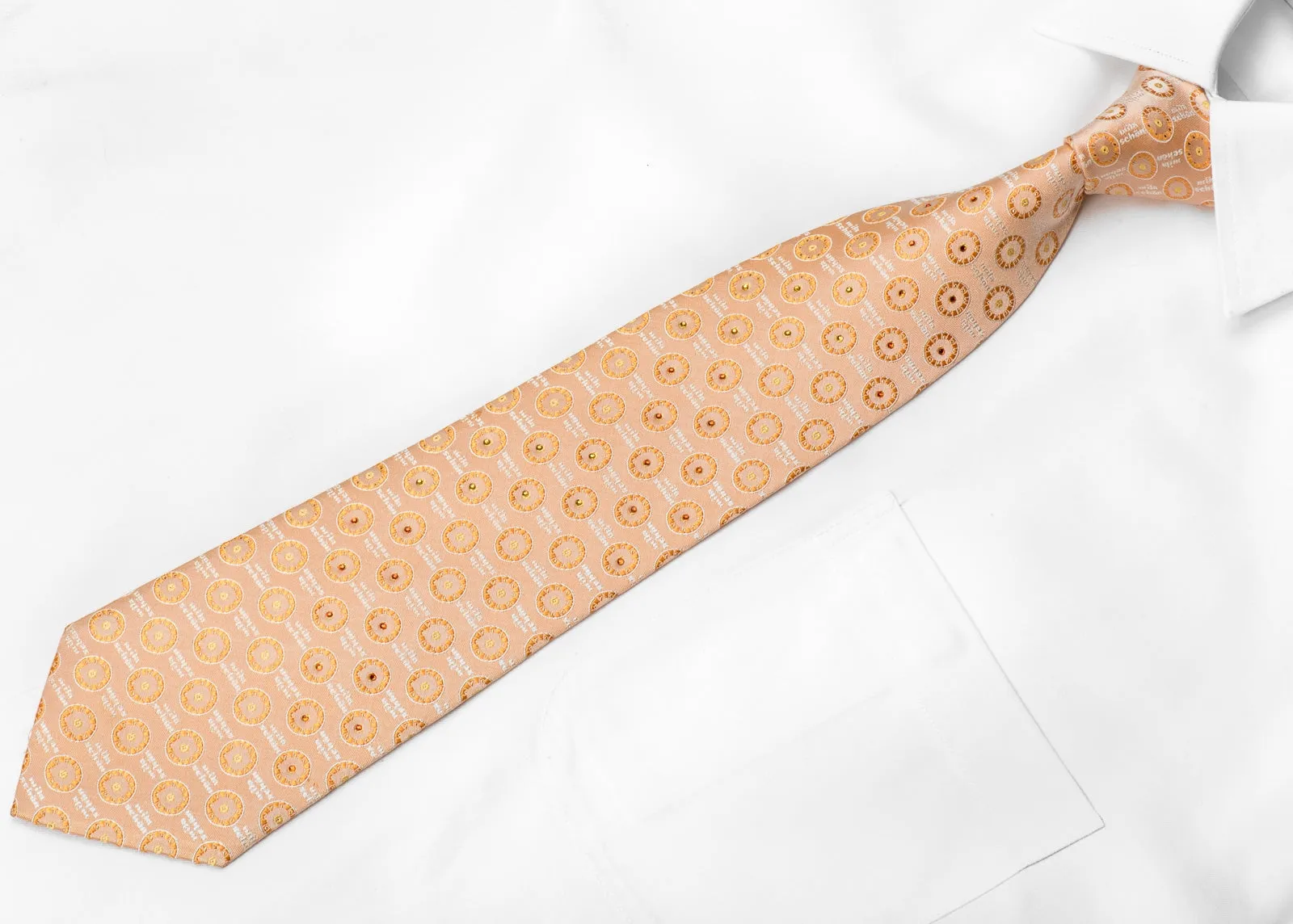 Mila Schon Men's Crystal Rhinestone Tie Circles On Pale Orange With Gold Sparkles