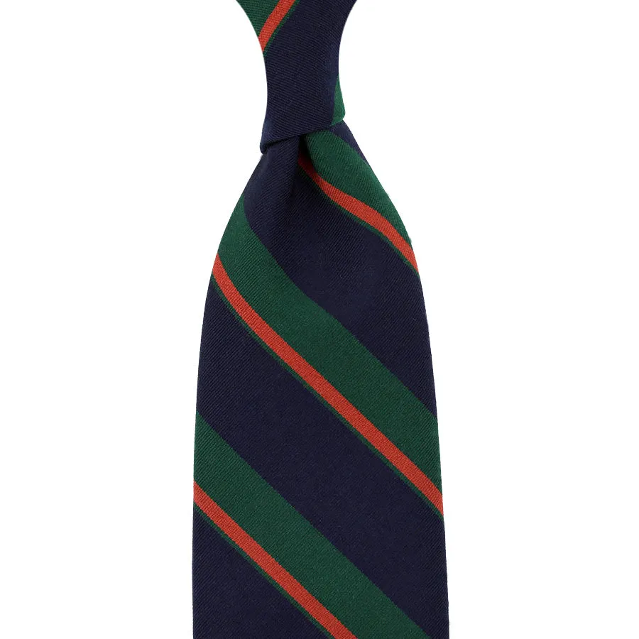 Mogador Striped Wool / Cotton Tie - Forest / Navy - Hand-Rolled