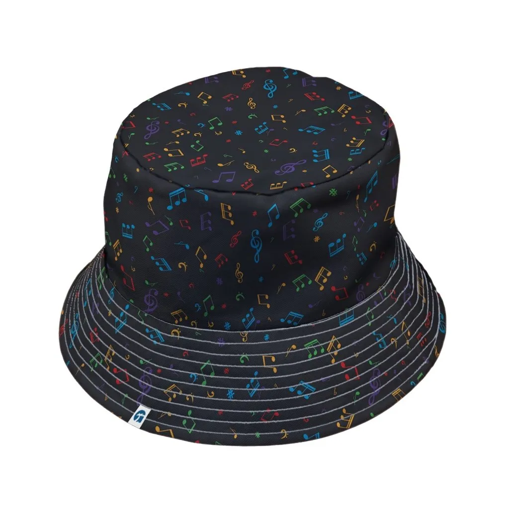 Musical Rainbow Notes Black Bucket Hat