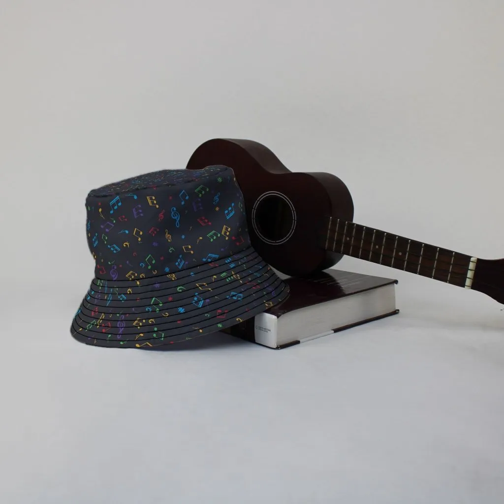 Musical Rainbow Notes Black Bucket Hat