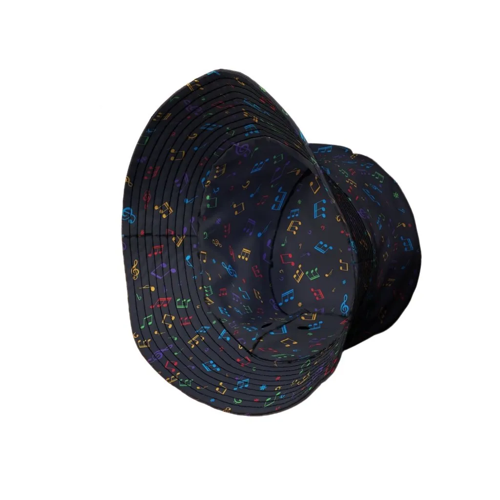 Musical Rainbow Notes Black Bucket Hat