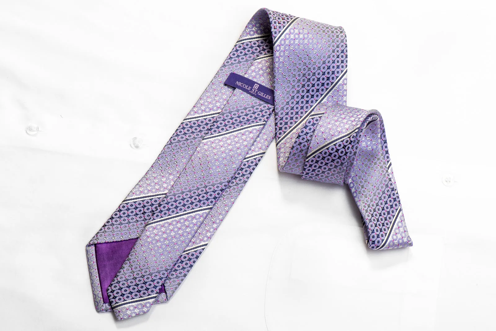 Nicole St Giles Rhinestone Tie Mauve Geometric & Striped On Silver With Sparkles