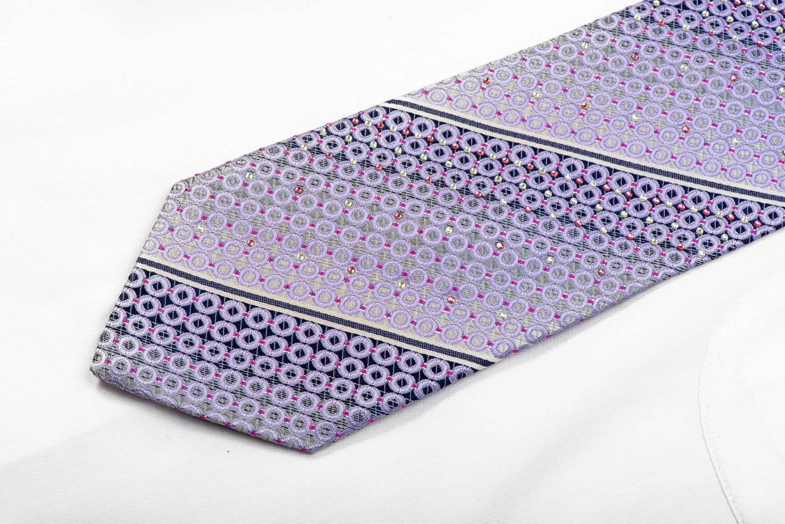 Nicole St Giles Rhinestone Tie Mauve Geometric & Striped On Silver With Sparkles