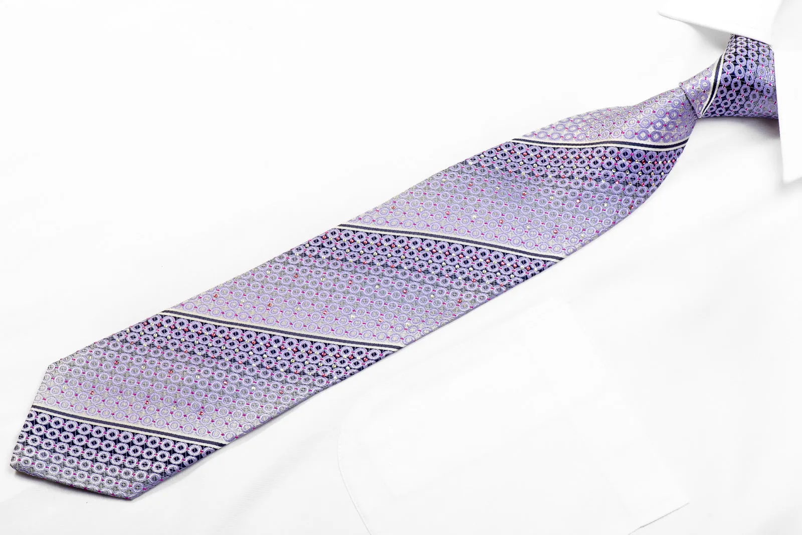 Nicole St Giles Rhinestone Tie Mauve Geometric & Striped On Silver With Sparkles