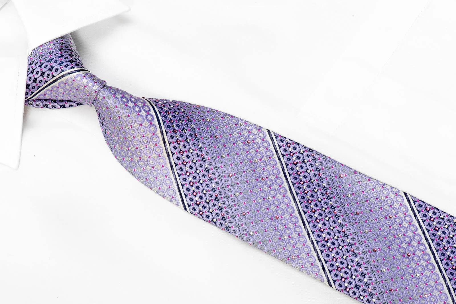 Nicole St Giles Rhinestone Tie Mauve Geometric & Striped On Silver With Sparkles