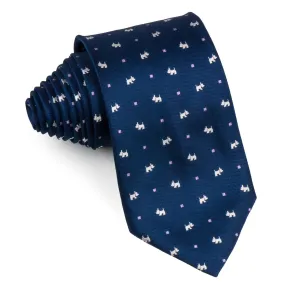 Nina Ricci Men's Silk Neck Tie Scottie Dogs On Navy Blue With Silver Sparkles