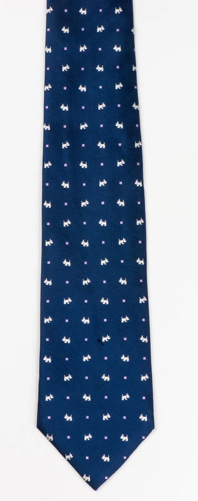 Nina Ricci Men's Silk Neck Tie Scottie Dogs On Navy Blue With Silver Sparkles