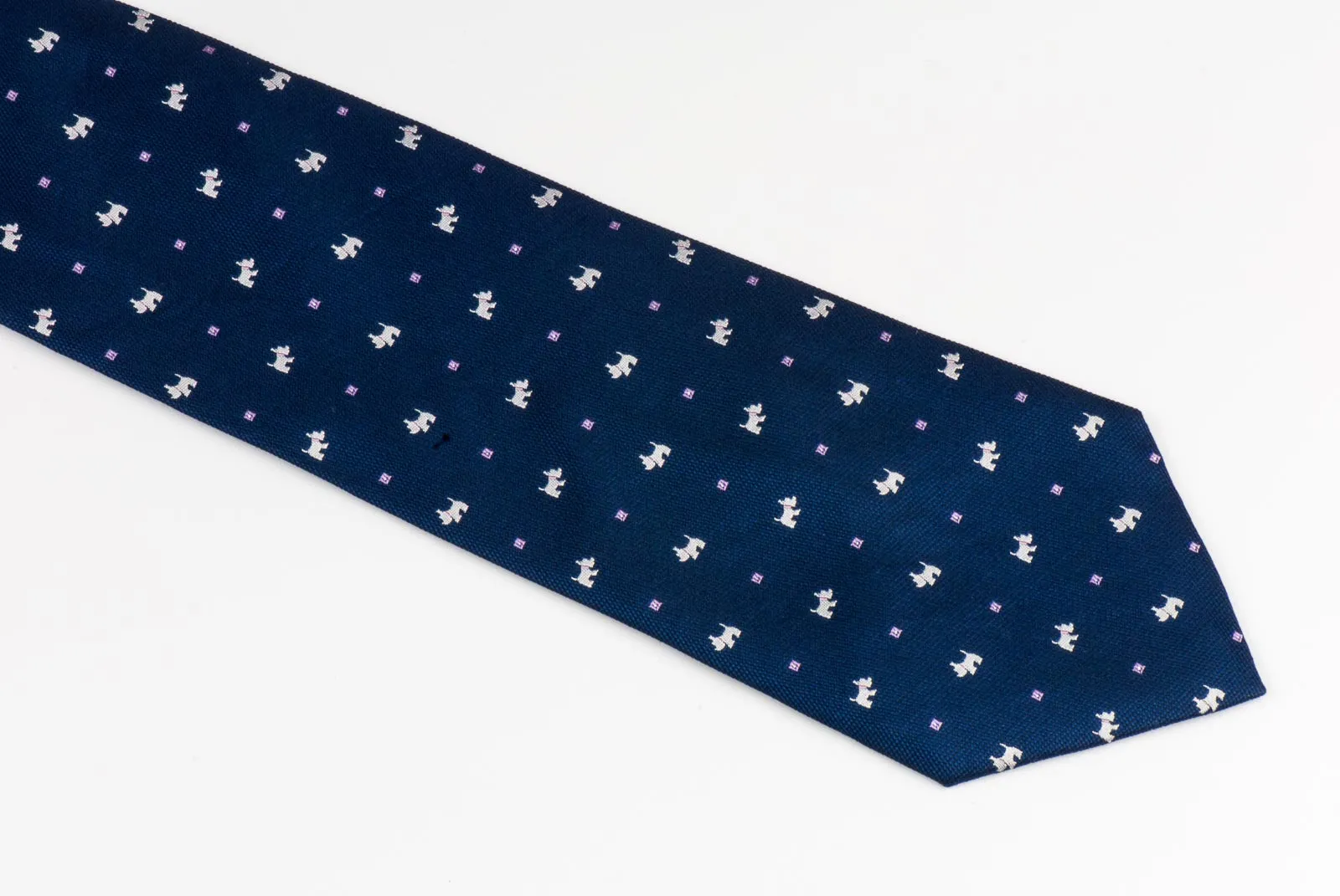 Nina Ricci Men's Silk Neck Tie Scottie Dogs On Navy Blue With Silver Sparkles