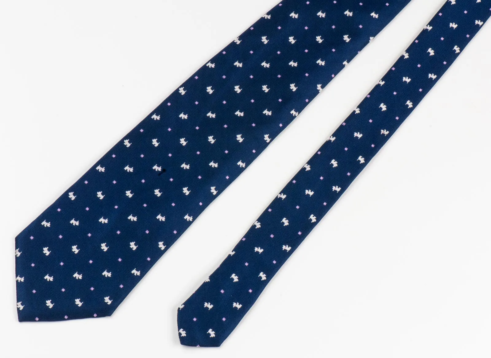 Nina Ricci Men's Silk Neck Tie Scottie Dogs On Navy Blue With Silver Sparkles