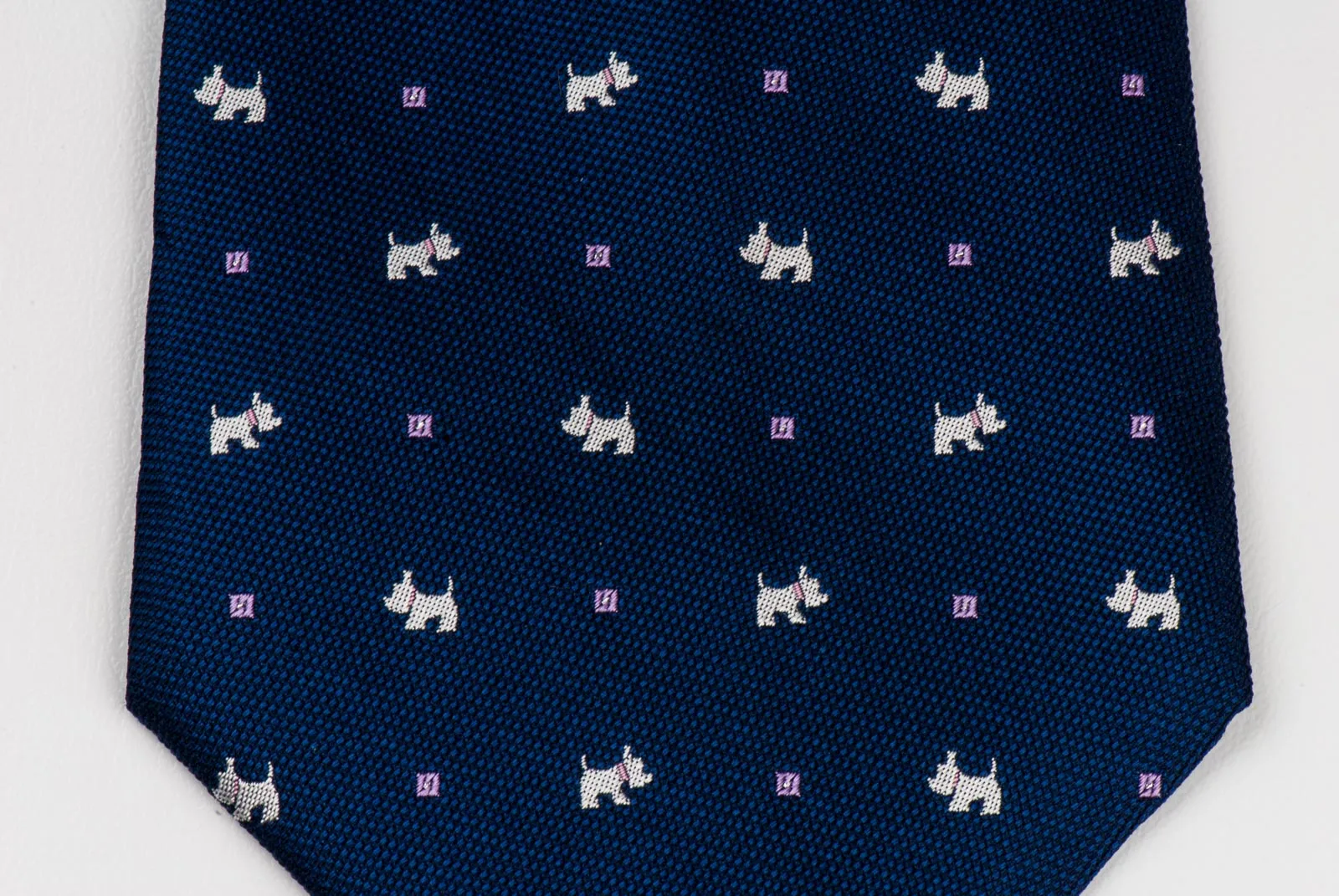 Nina Ricci Men's Silk Neck Tie Scottie Dogs On Navy Blue With Silver Sparkles