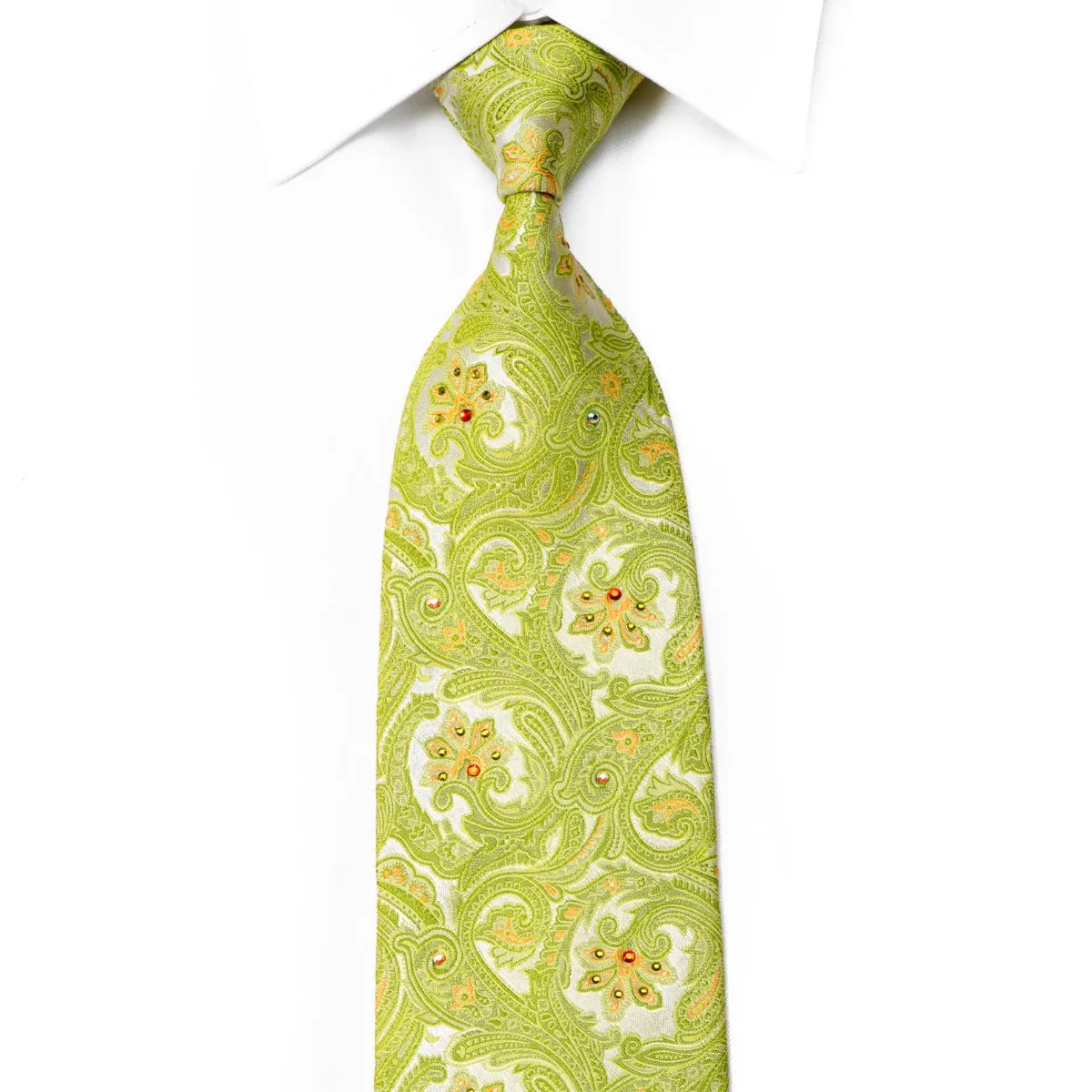 Nina Ricci Rhinestone Tie Green Paisley On Silver With Sparkles