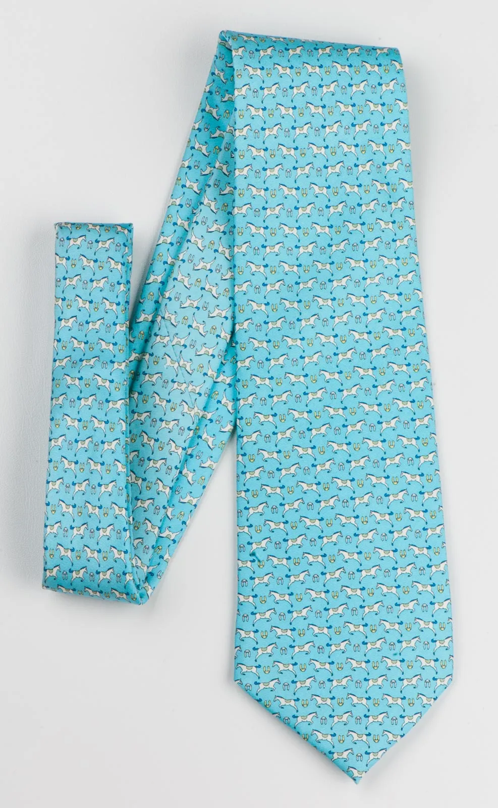 Nouveautes Men's Silk Neck Tie Horses On Blue Classic 3 3/4 Inch