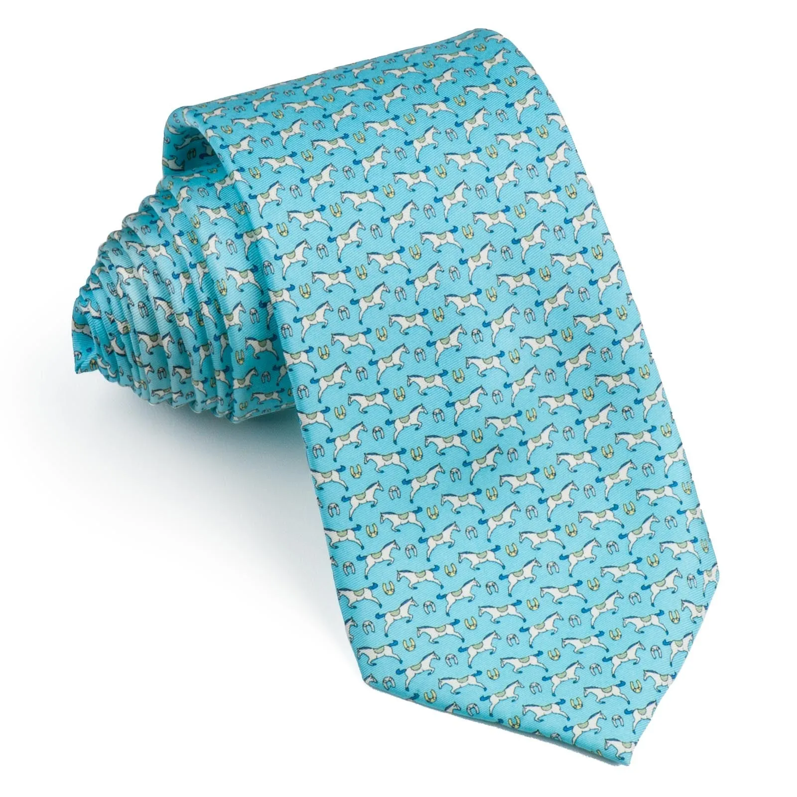 Nouveautes Men's Silk Neck Tie Horses On Blue Classic 3 3/4 Inch