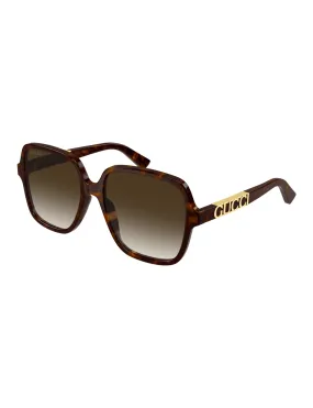 Oversized Square Logo Sunglasses, Havana/Brown