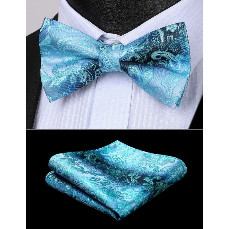 Paisley Pre-Tied Bow Tie & Pocket Square - E-ZAUQA