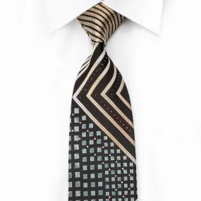 Park Land Men's Crystal Rhinestone Necktie Golden Striped Blue Squared On Black With Sparkles