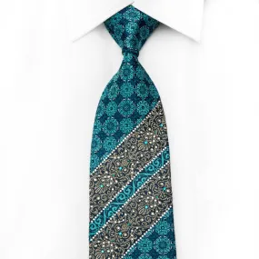 Perry Ellis Men's Crystal Silk Tie Turquoise Gold Cartouche With Silver Sparkles