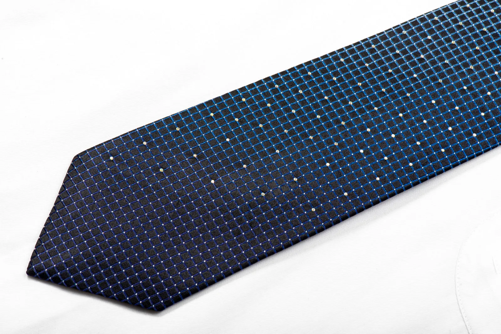 Pierre Cardin Rhinestone Necktie Blue Trellis On Navy With Sparkles