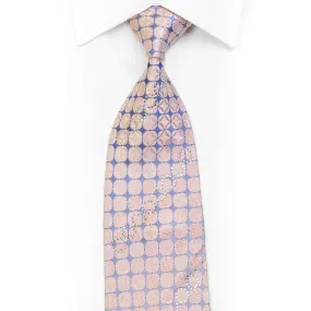 Pink Geometric On Blue Rhinestone Silk Necktie With Sparkles