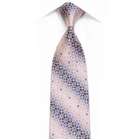 Pink Trellis On Silver Rhinestone Silk Necktie With Purple Sparkles