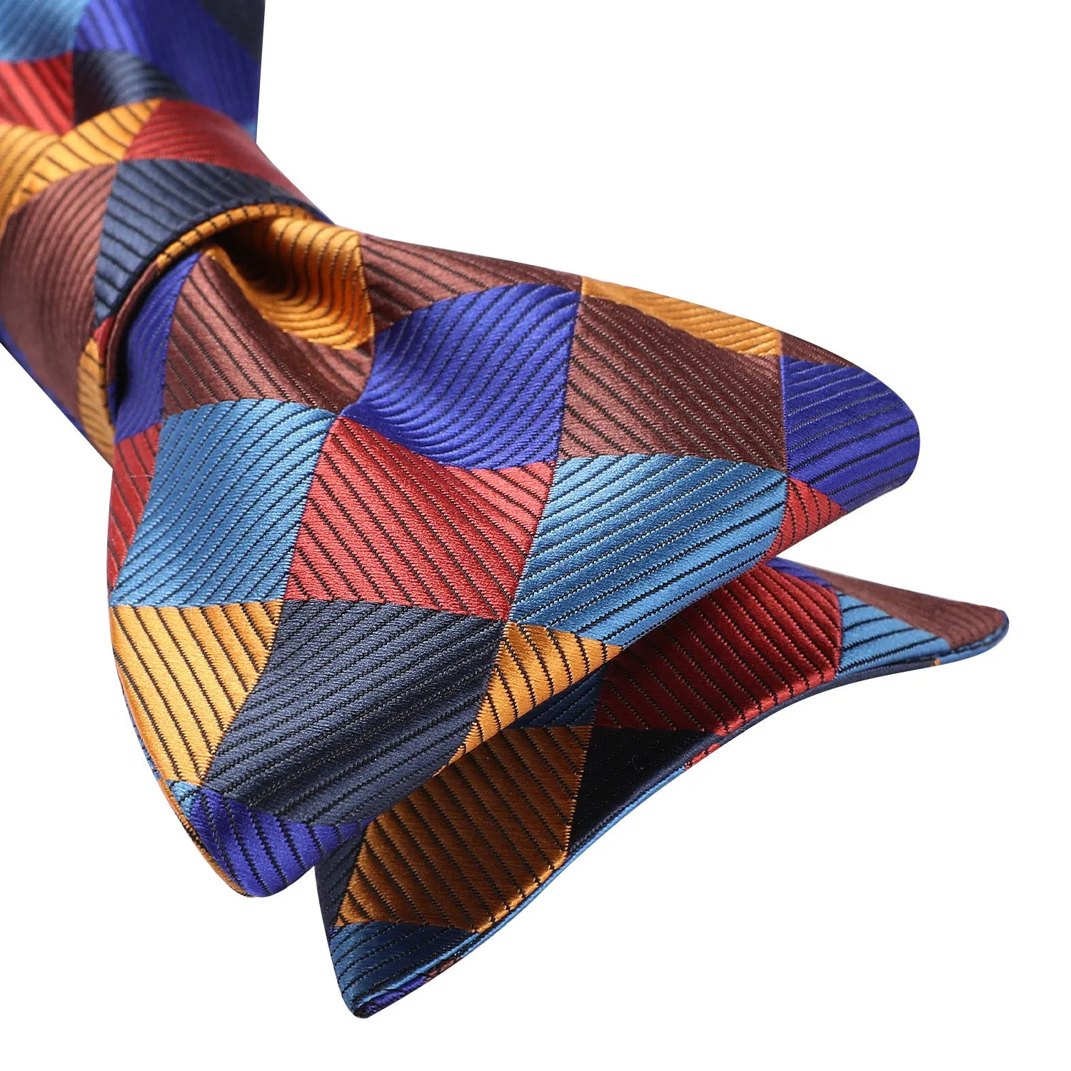 Plaid Bow Tie & Pocket Square - C-ORANGE/BLUE