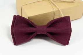 Plum colored bow tie for weddings | Plum linen bow tie