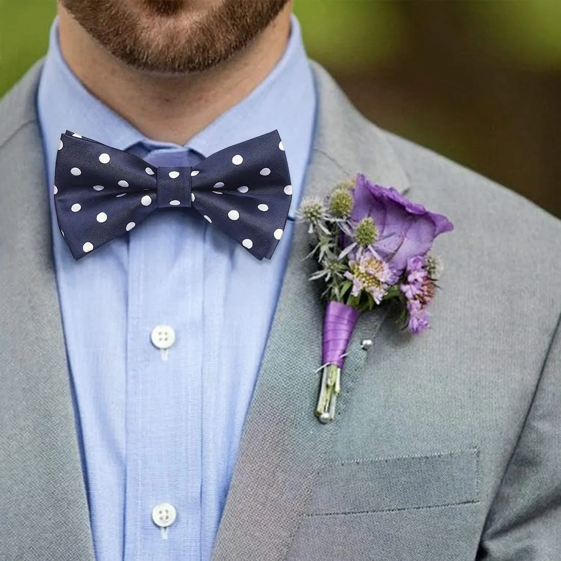 Polka Dot Pre-Tied Bow Tie & Pocket Square - A-BLUE/WHITE