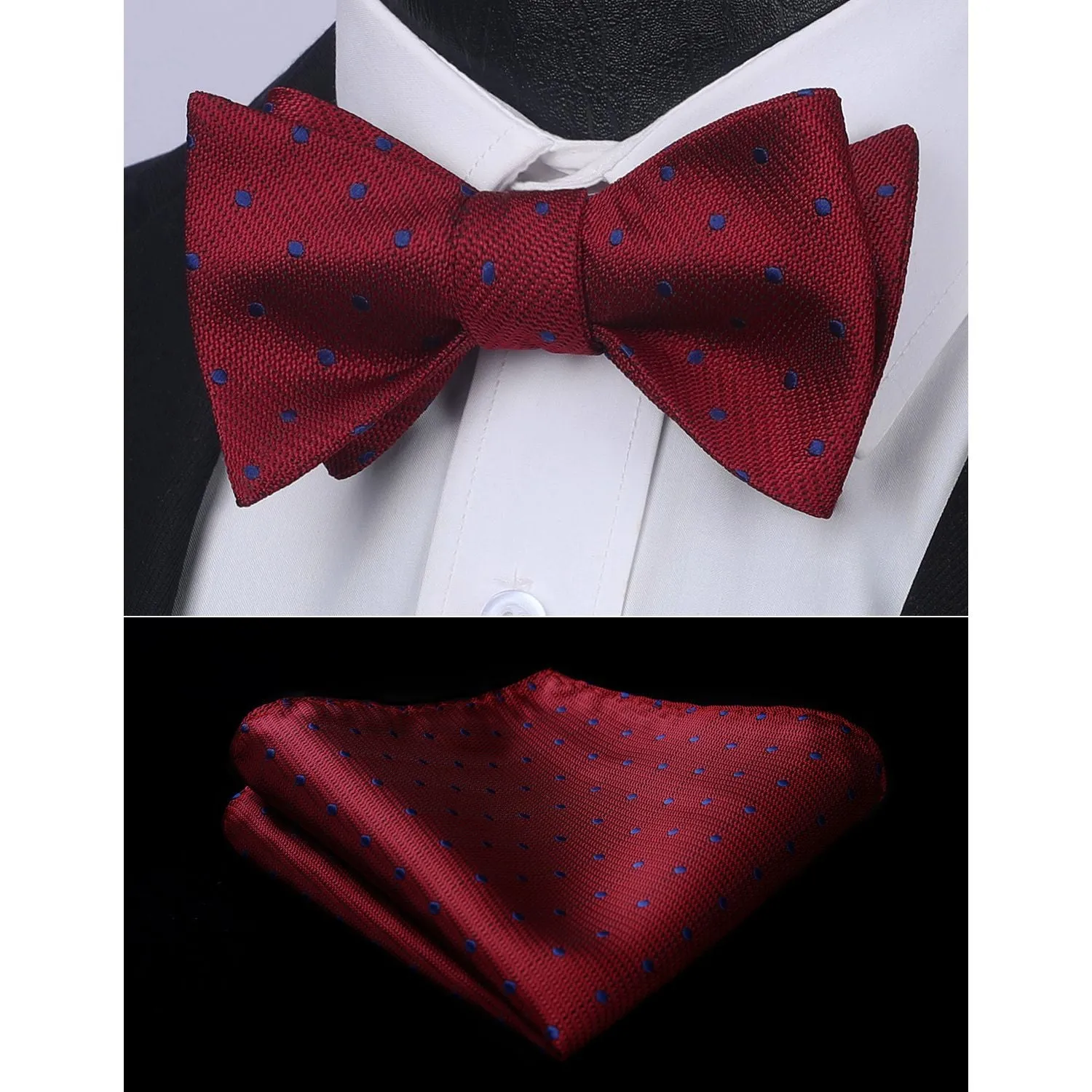 Polka Dots Bow Tie & Pocket Square - B-RED