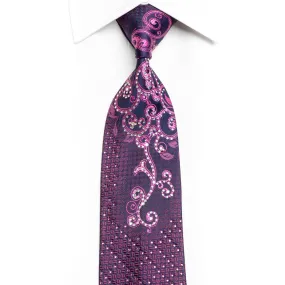 Purple Scrolls & Geometric On Navy Rhinestone Tie With Sparkles