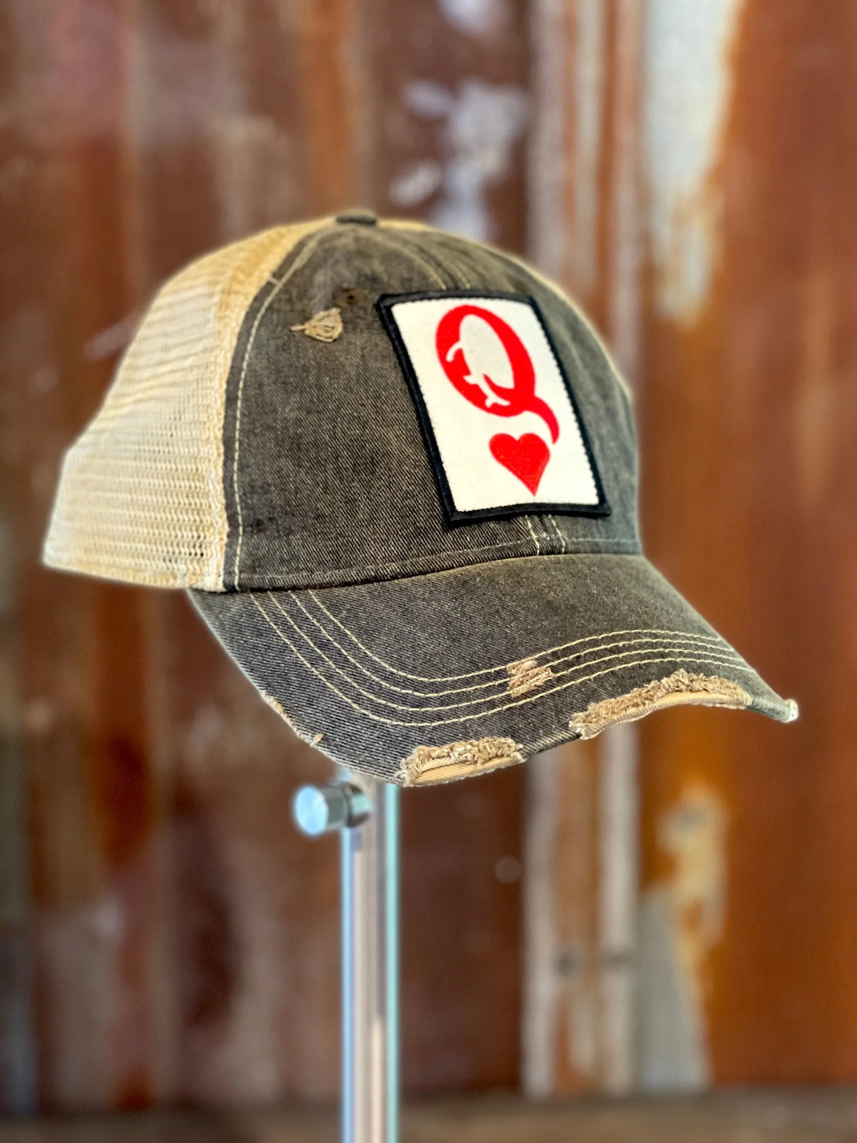 Queen of Hearts Hat- Distressed Black