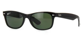 RAY-BAN New Wayfarer Classic Sunglasses - Matte Black - Crystal Green Polarised Lens