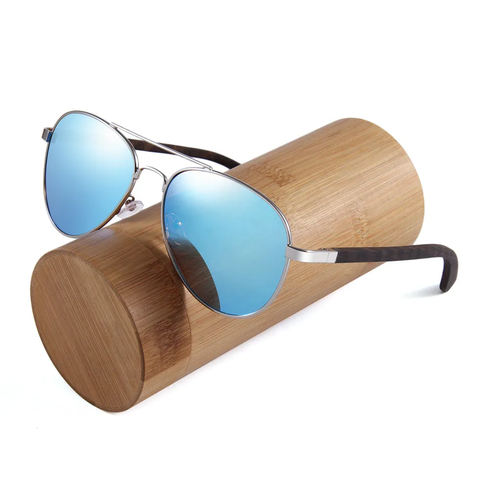 Real Zebra Wood Silver Framed Classic Aviator Sunglasses by WUDN