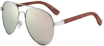 Real Zebra Wood Silver Framed Classic Aviator Sunglasses by WUDN