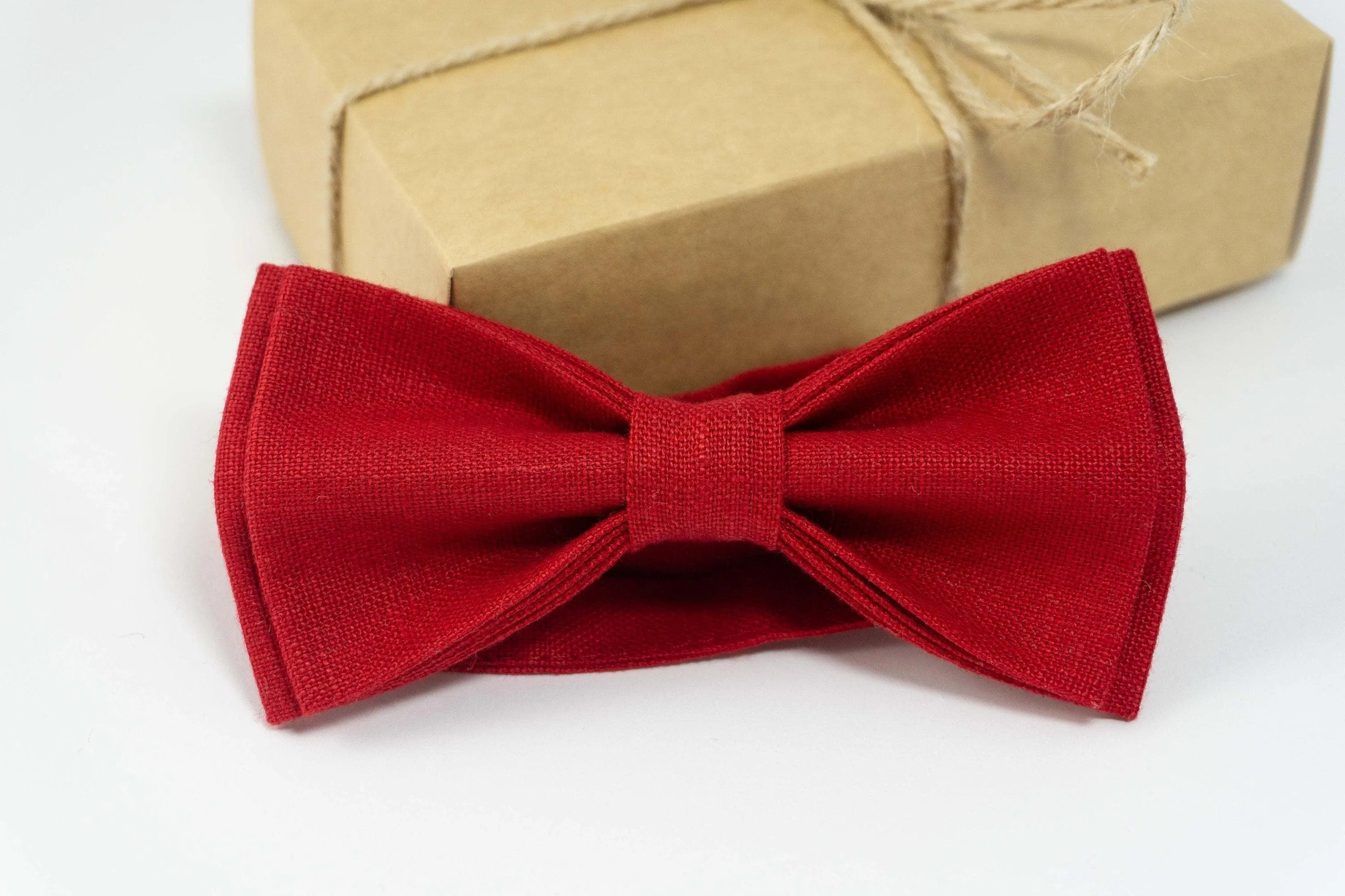 Red color linen bow tie | wedding bow ties