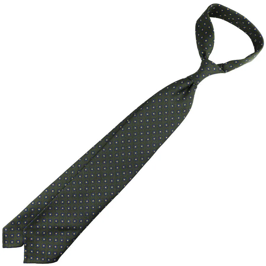 Shibumi-Flower Printed Wool Challis Tie - Dark Olive