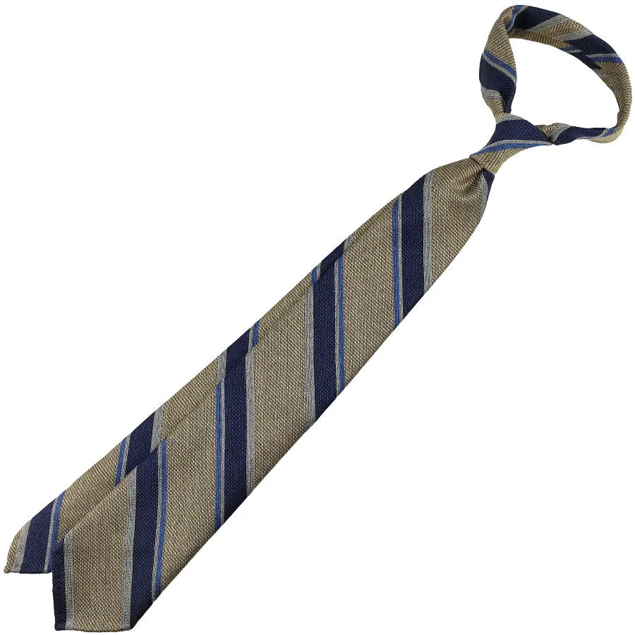 Striped Silk / Wool / Cotton Tie - Beige