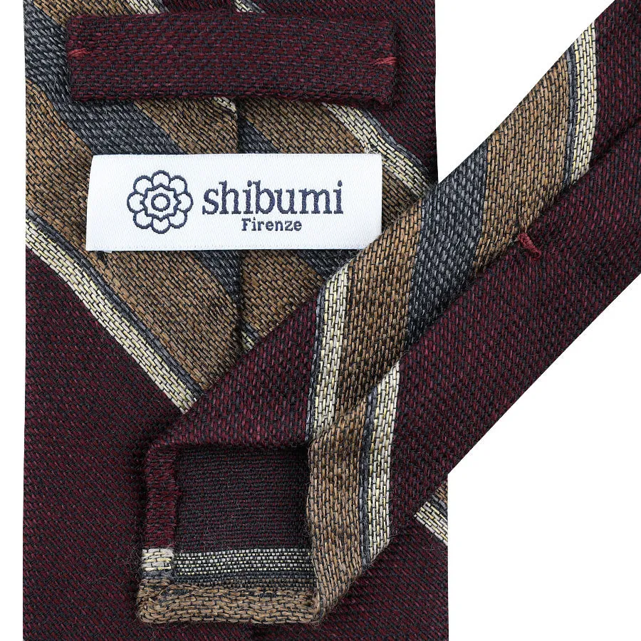 Striped Silk / Wool / Cotton Tie - Burgundy / Beige