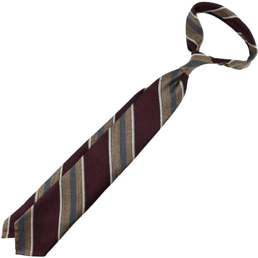 Striped Silk / Wool / Cotton Tie - Burgundy / Beige