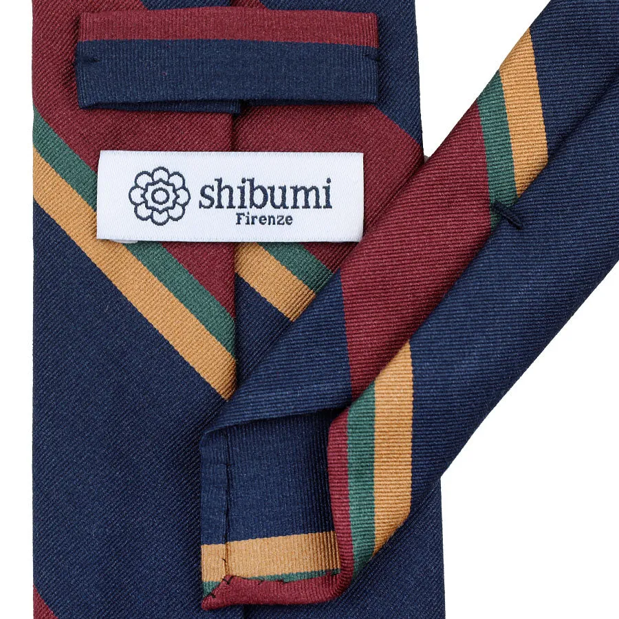 Striped Wool / Cotton Tie - Navy / Burgundy - Hand-Rolled