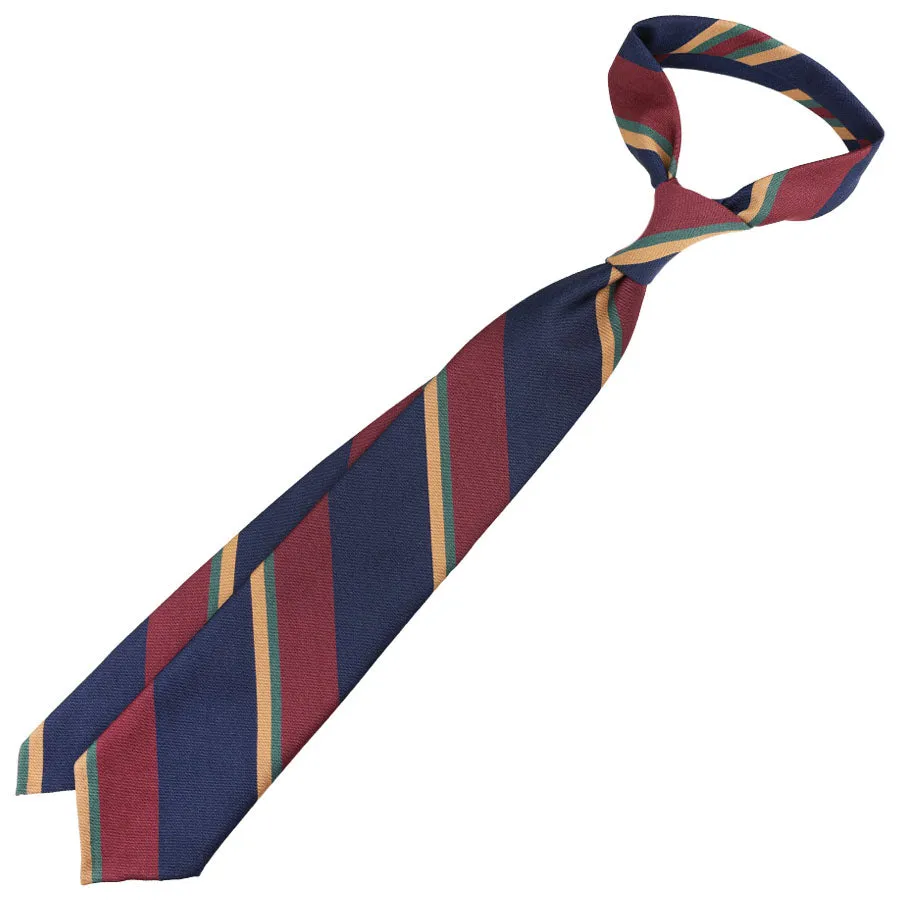 Striped Wool / Cotton Tie - Navy / Burgundy - Hand-Rolled