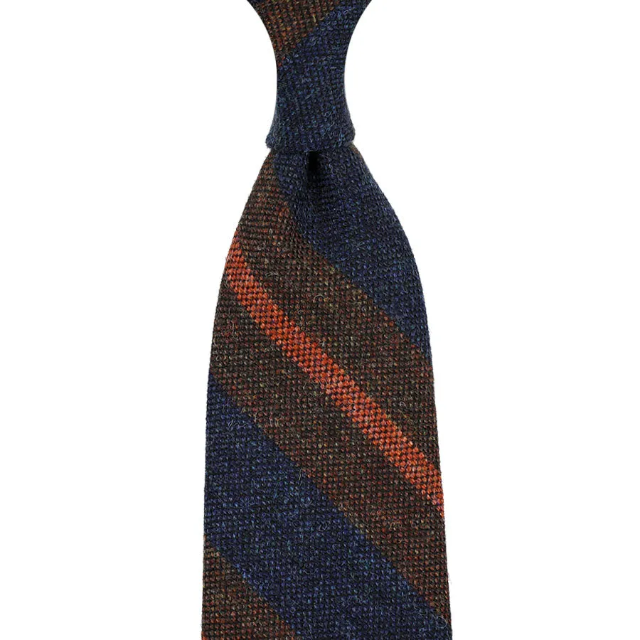 Striped Wool Tie - Navy / Brown / Rust - Hand-Rolled